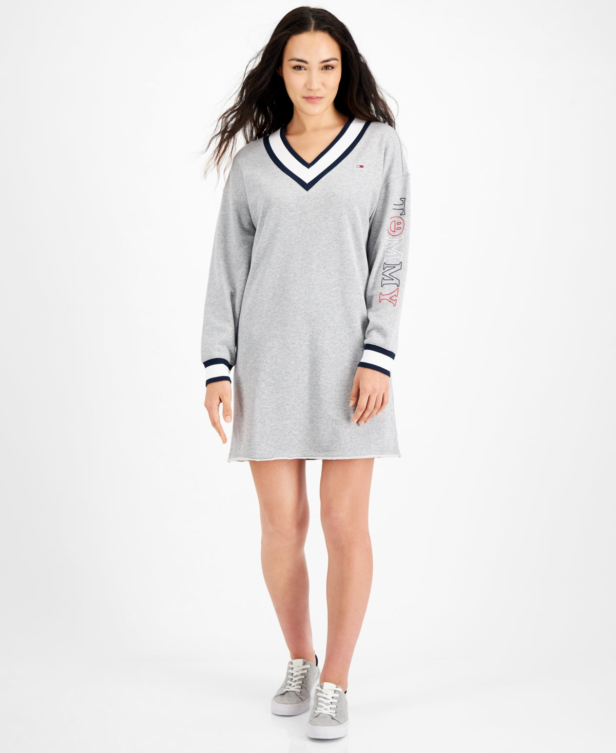 Vestido moletom feminino Tommy Jeans com acabamento contrastante, cinza, tamanho pequeno