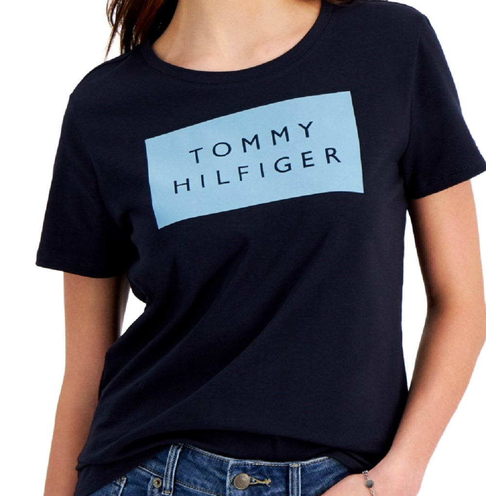 Camiseta Tommy Hilfiger Feminina com Logo Contrastado Azul Tamanho P