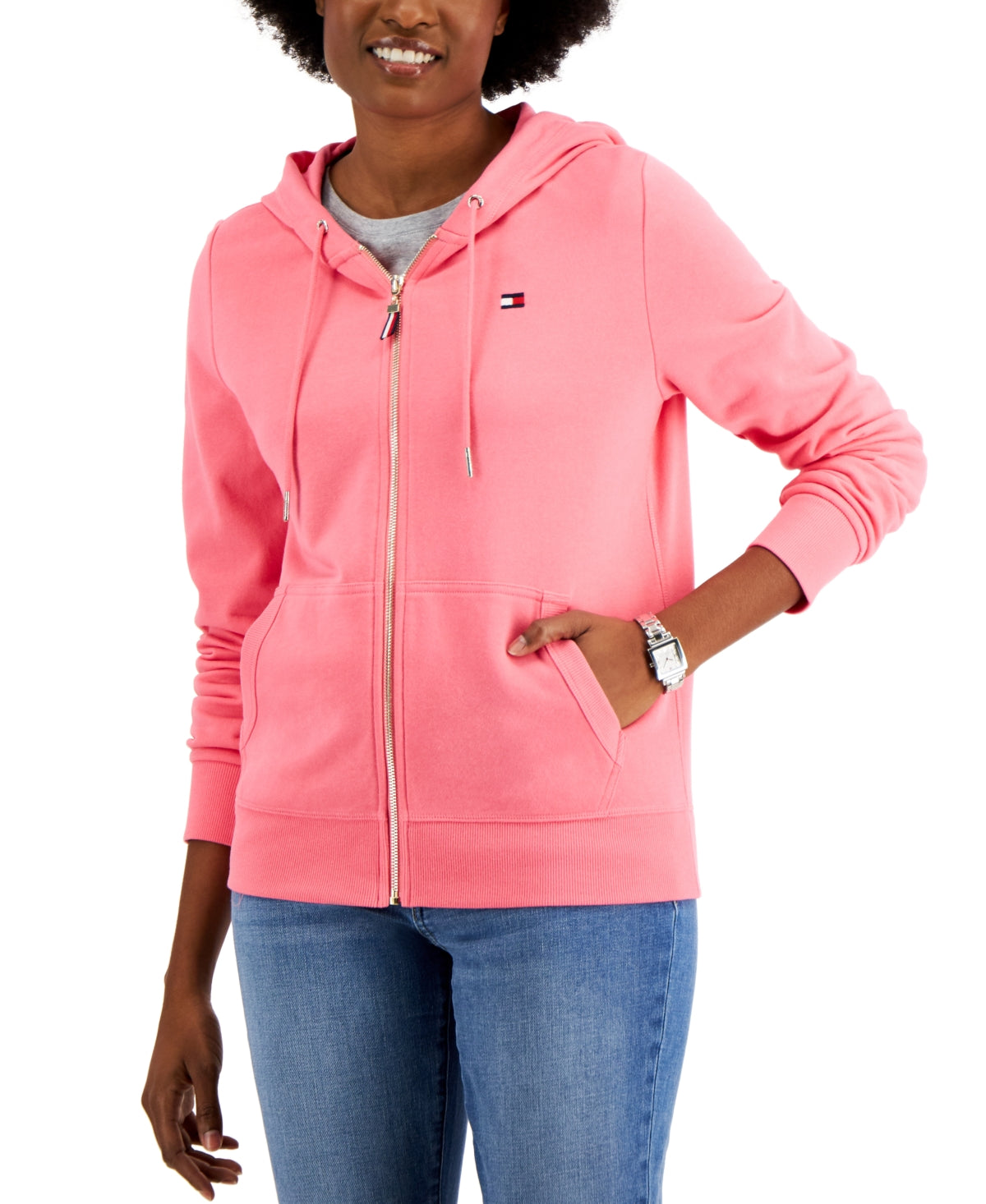 Tommy Hilfiger Moletom com capuz French Terry feminino rosa tamanho XS