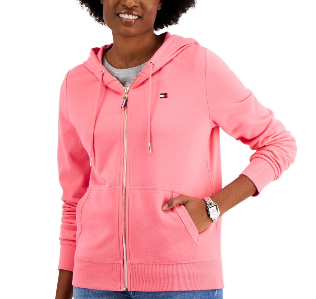 Tommy Hilfiger Moletom com capuz French Terry feminino rosa tamanho XS