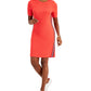 Vestido feminino Tommy Hilfiger com manga bufante canelada e lisa, tamanho grande, vermelho