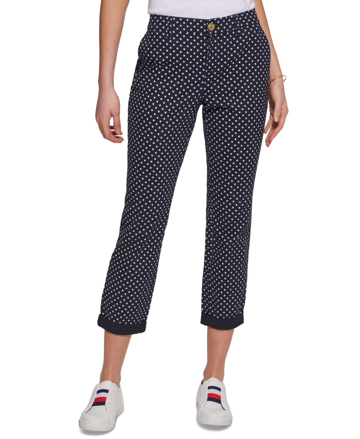 Calça Chino Tommy Hilfiger Feminina com Estampa de Bolinhas Azul Tamanho 14