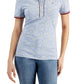 Polo Tommy Hilfiger feminino com manga bufante, azul, tamanho grande