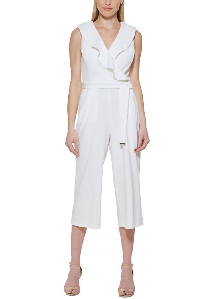 Macacão feminino Tommy Hilfiger sem mangas com decote em V, branco, tamanho 12