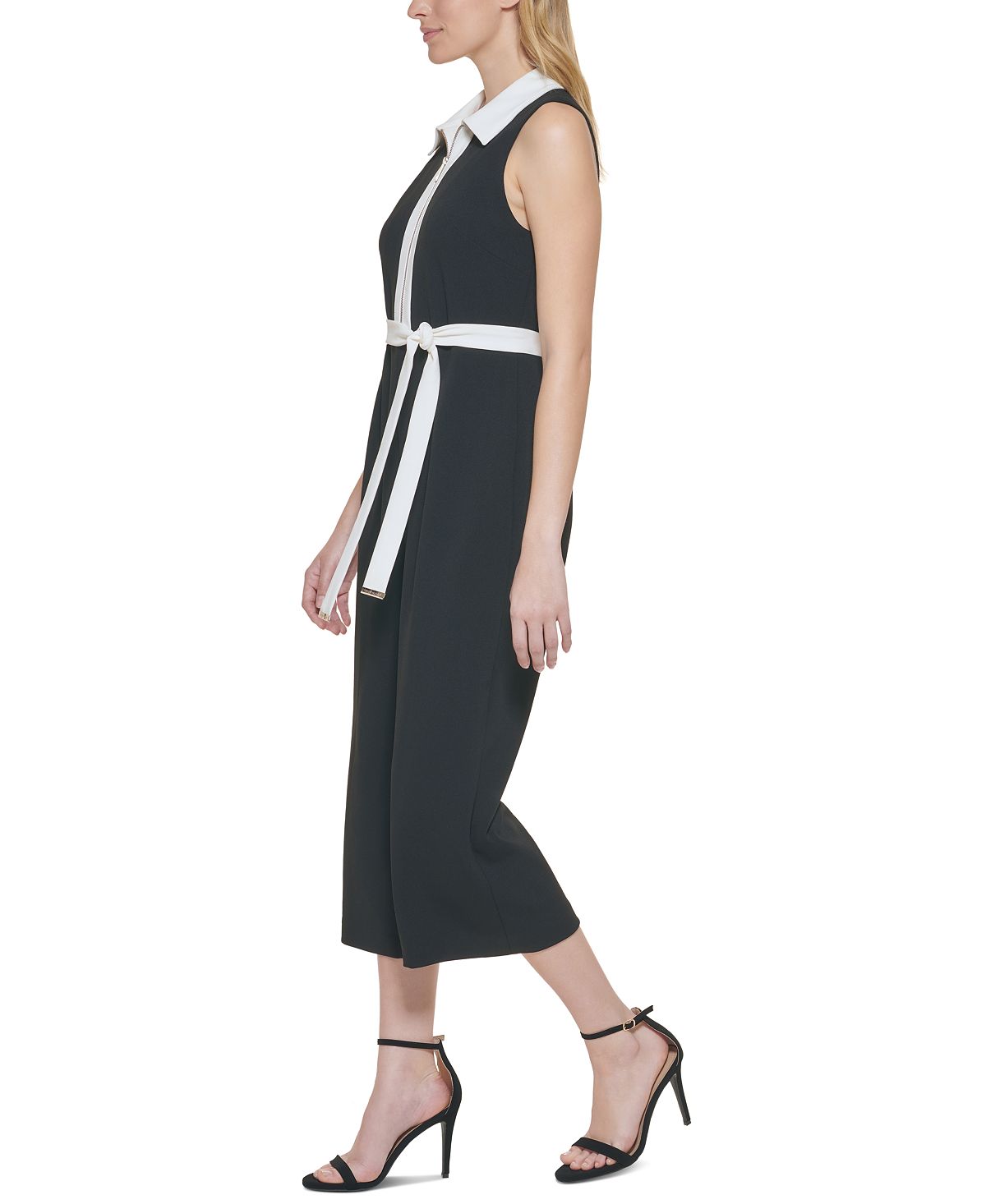 Macacão feminino Tommy Hilfiger com cinto e blocos de cores, preto, tamanho 16