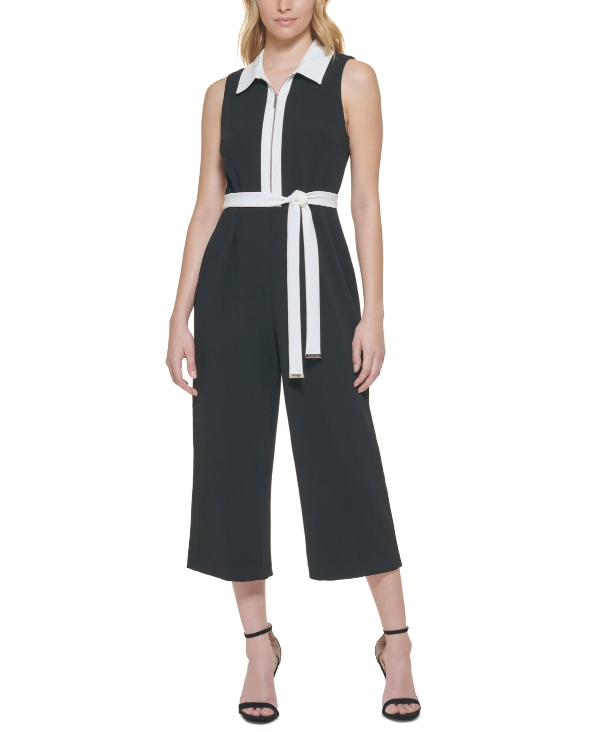 Macacão feminino Tommy Hilfiger com cinto e blocos de cores, preto, tamanho 16