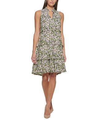 Tommy Hilfiger Women's Floral Print Tiered Shift Dress Pink Size 10