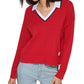 Suéter Tommy Hilfiger Feminino Johnny Collar Vermelho Tamanho Grande
