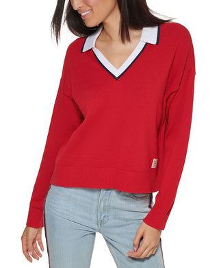 Suéter Tommy Hilfiger Feminino Johnny Collar Vermelho Tamanho Médio