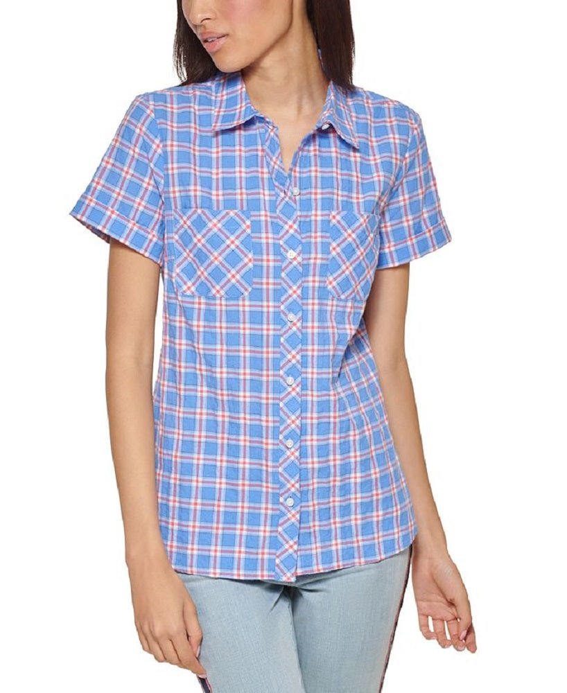 Camisa Tommy Hilfiger Camp Feminina Azul Tamanho Grande