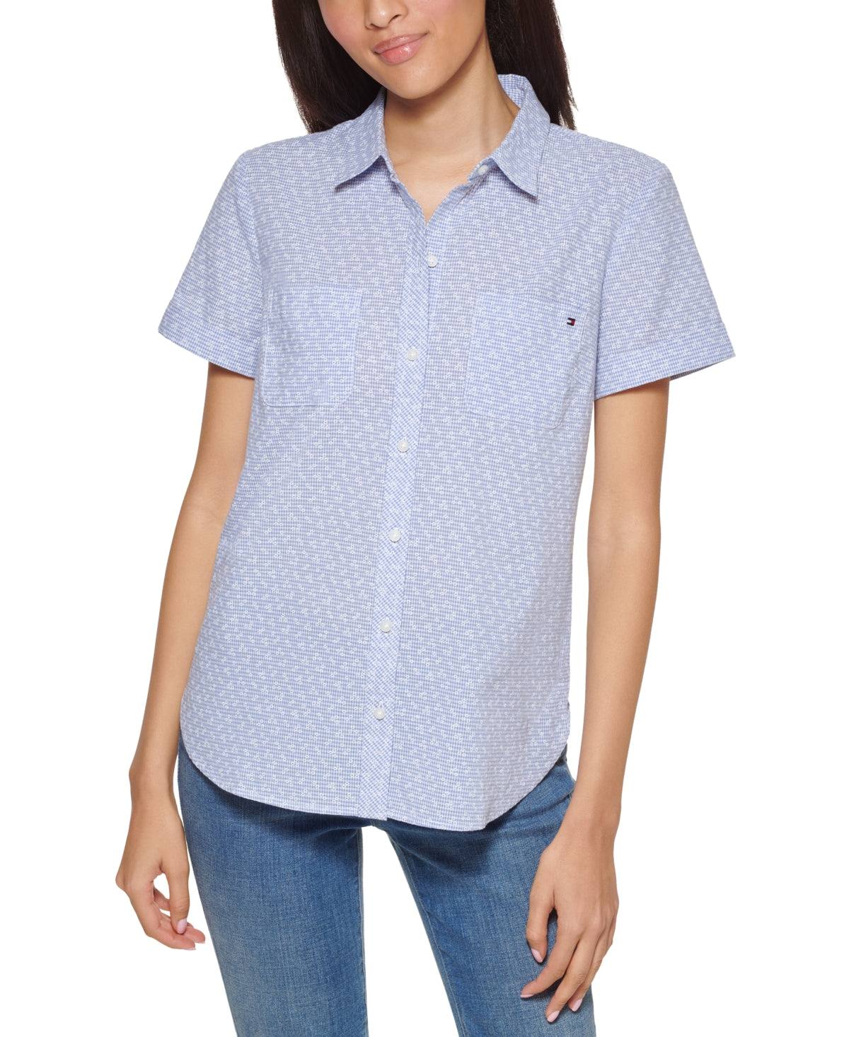 Camisa Tommy Hilfiger Feminina Algodão Camp Azul Tamanho X-G