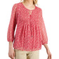 Tommy Hilfiger Blusa Feminina Estampada Floral Pintucked Vermelha Tamanho Médio