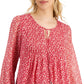 Tommy Hilfiger Blusa Feminina Estampada Floral Pintucked Vermelha Tamanho Médio