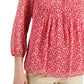 Tommy Hilfiger Blusa Feminina Estampada Floral Pintucked Vermelha Tamanho Médio