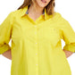 Camisa Tommy Hilfiger feminina de algodão com aba enrolada, amarela, tamanho 2X