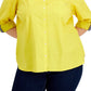 Camisa Tommy Hilfiger feminina de algodão com aba enrolada, amarela, tamanho 2X