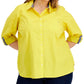 Camisa Tommy Hilfiger feminina de algodão com aba enrolada, amarela, tamanho 2X