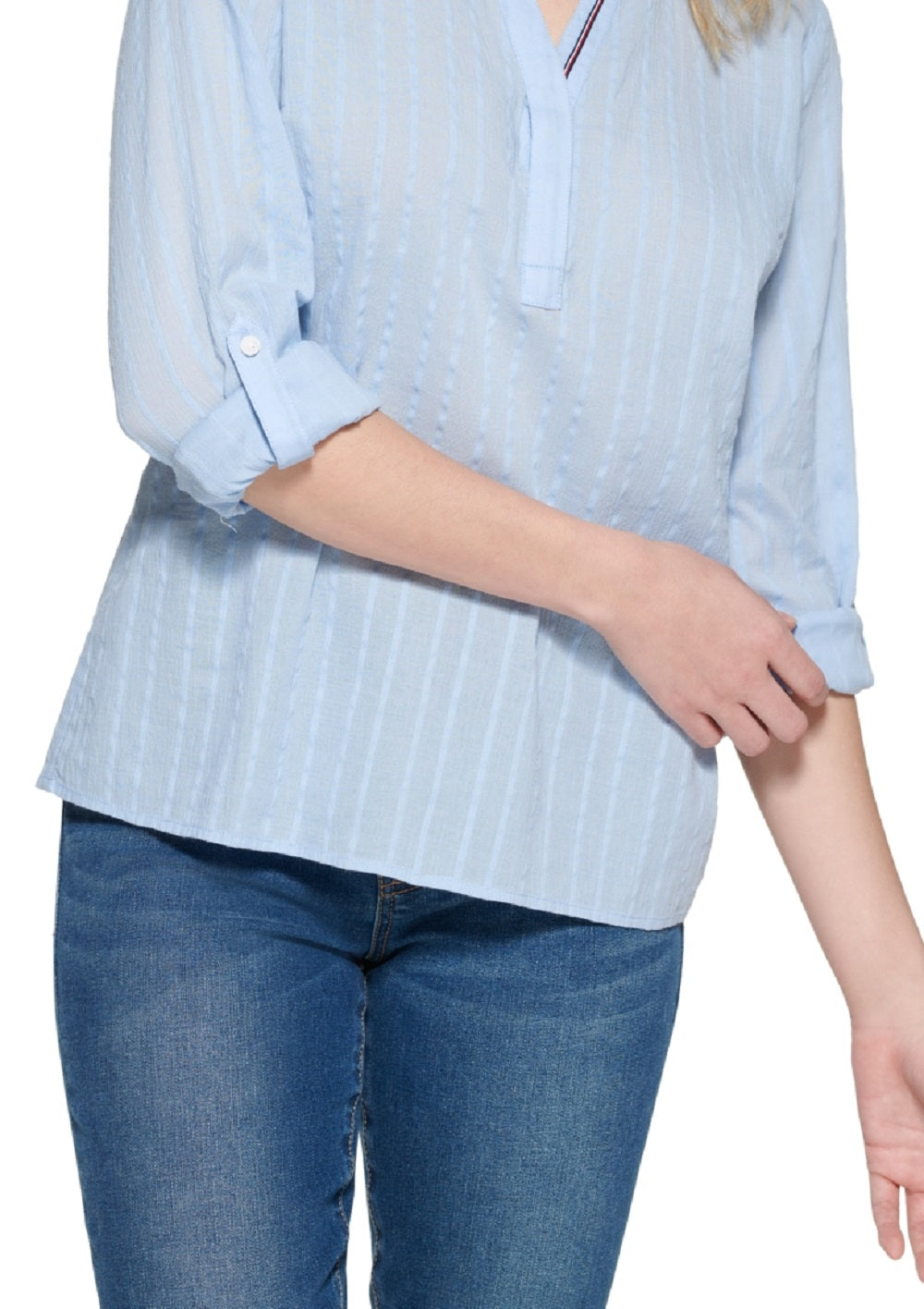 Blusa túnica listrada de algodão Tommy Hilfiger feminina, azul