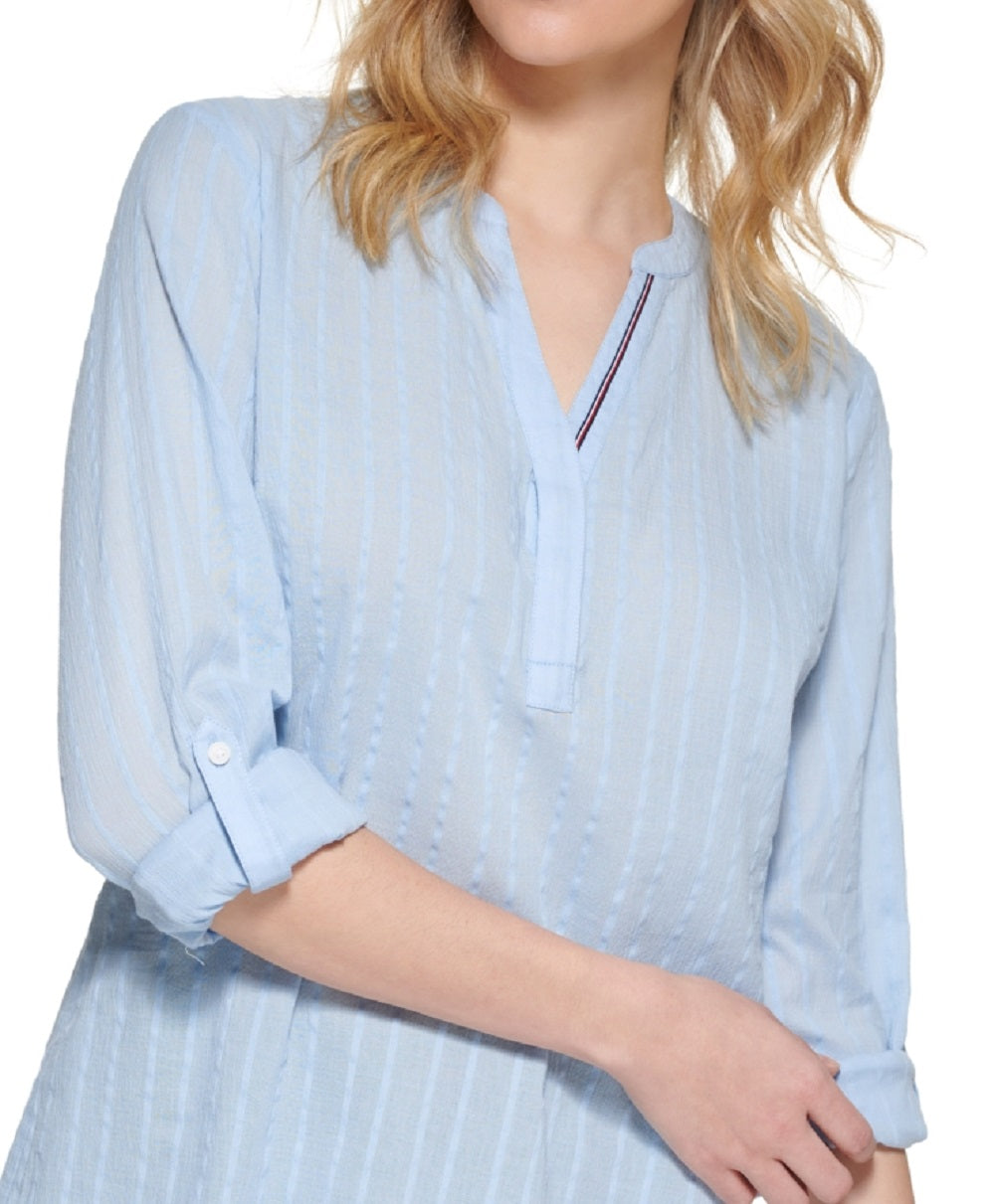 Blusa túnica listrada de algodão Tommy Hilfiger feminina, azul