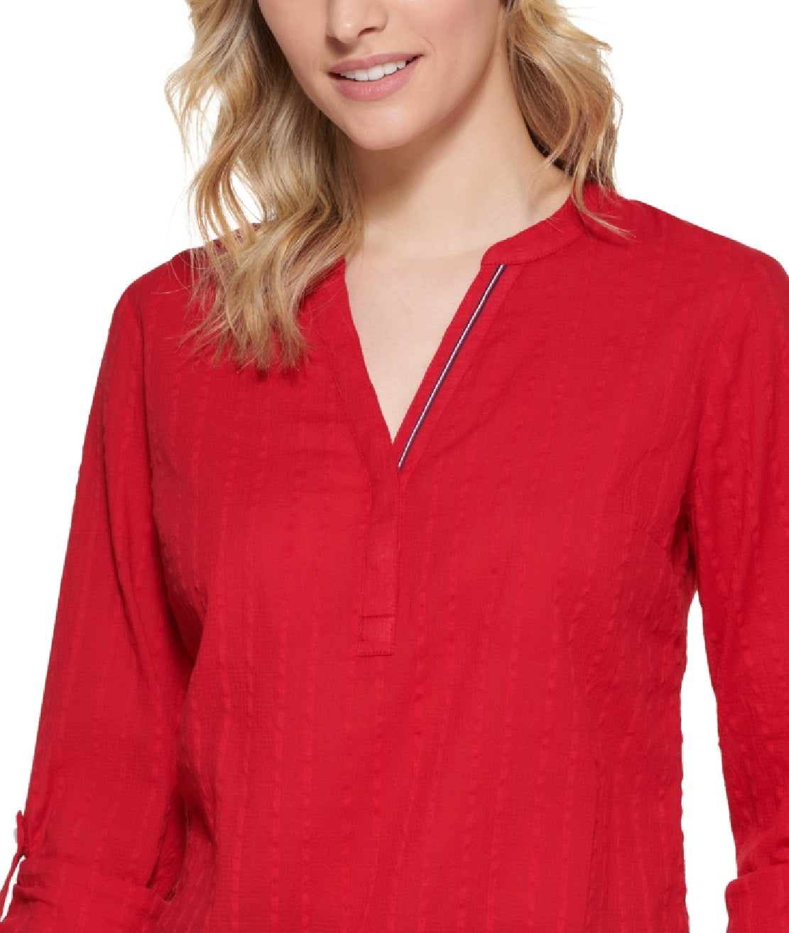 Blusa túnica listrada de algodão feminina Tommy Hilfiger vermelha tamanho X-G