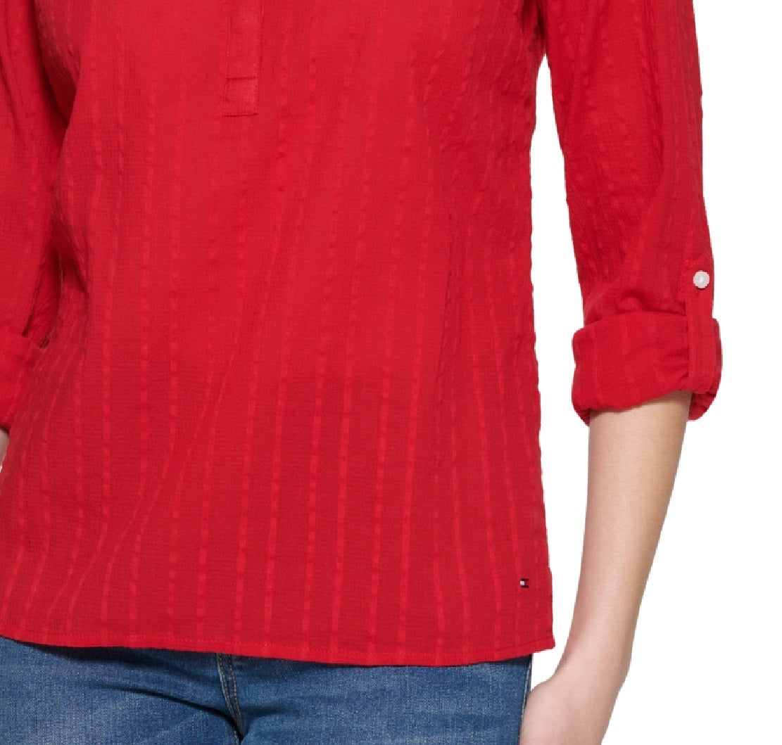Blusa túnica listrada de algodão feminina Tommy Hilfiger vermelha tamanho X-G