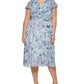 Vestido feminino Tommy Hilfiger de chiffon floral com ajuste e abertura frontal, azul, tamanho pequeno e pequeno