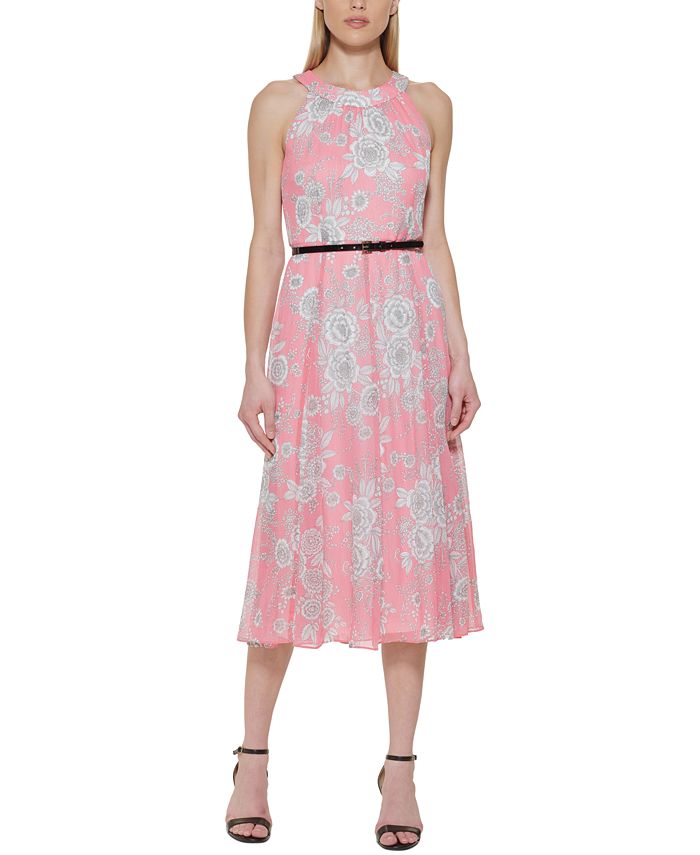 Vestido midi tommy hilfiger feminino com estampa floral, rosa, tamanho 6