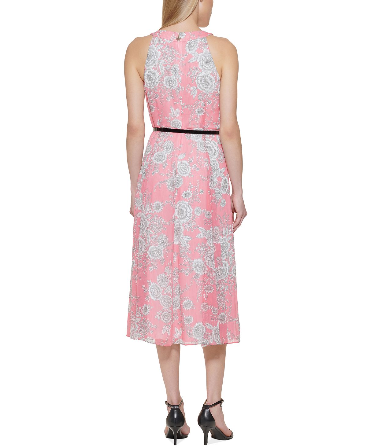 Vestido midi tommy hilfiger feminino com estampa floral, rosa, tamanho 6