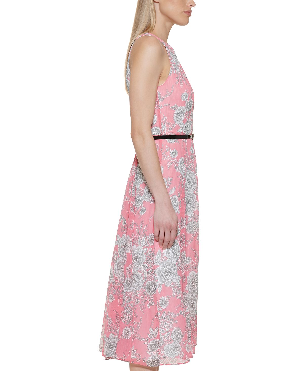 Vestido midi tommy hilfiger feminino com estampa floral, rosa, tamanho 6
