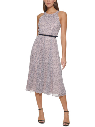 Tommy Hilfiger Women's Printed Belted Midi Dress Pink Size 14