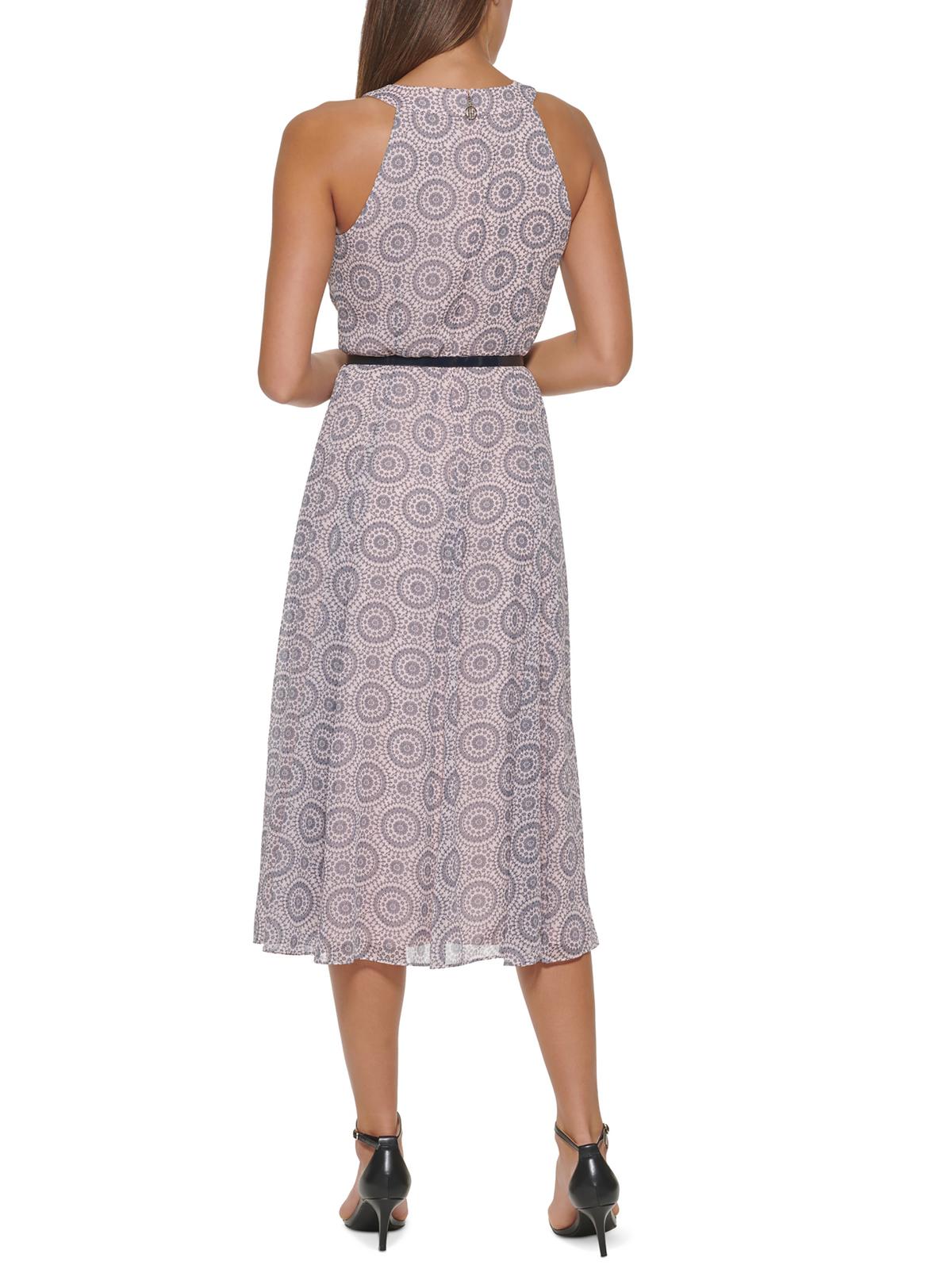 Vestido midi com cinto estampado feminino Tommy Hilfiger, rosa, tamanho 14