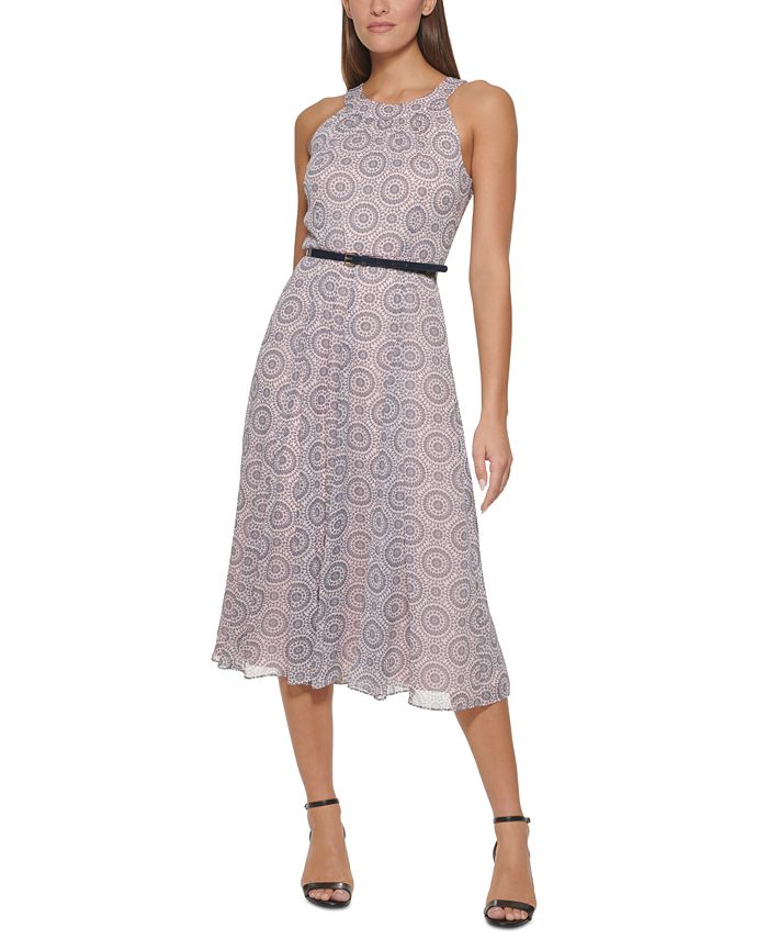Vestido midi com cinto estampado feminino Tommy Hilfiger, rosa, tamanho 8