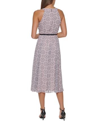 Vestido midi com cinto estampado feminino Tommy Hilfiger, rosa, tamanho 8
