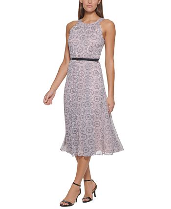 Vestido midi com cinto estampado feminino Tommy Hilfiger, rosa, tamanho 8