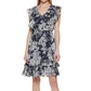 Vestido feminino Tommy Hilfiger com estampa floral, ajuste e flare, azul, tamanho 8