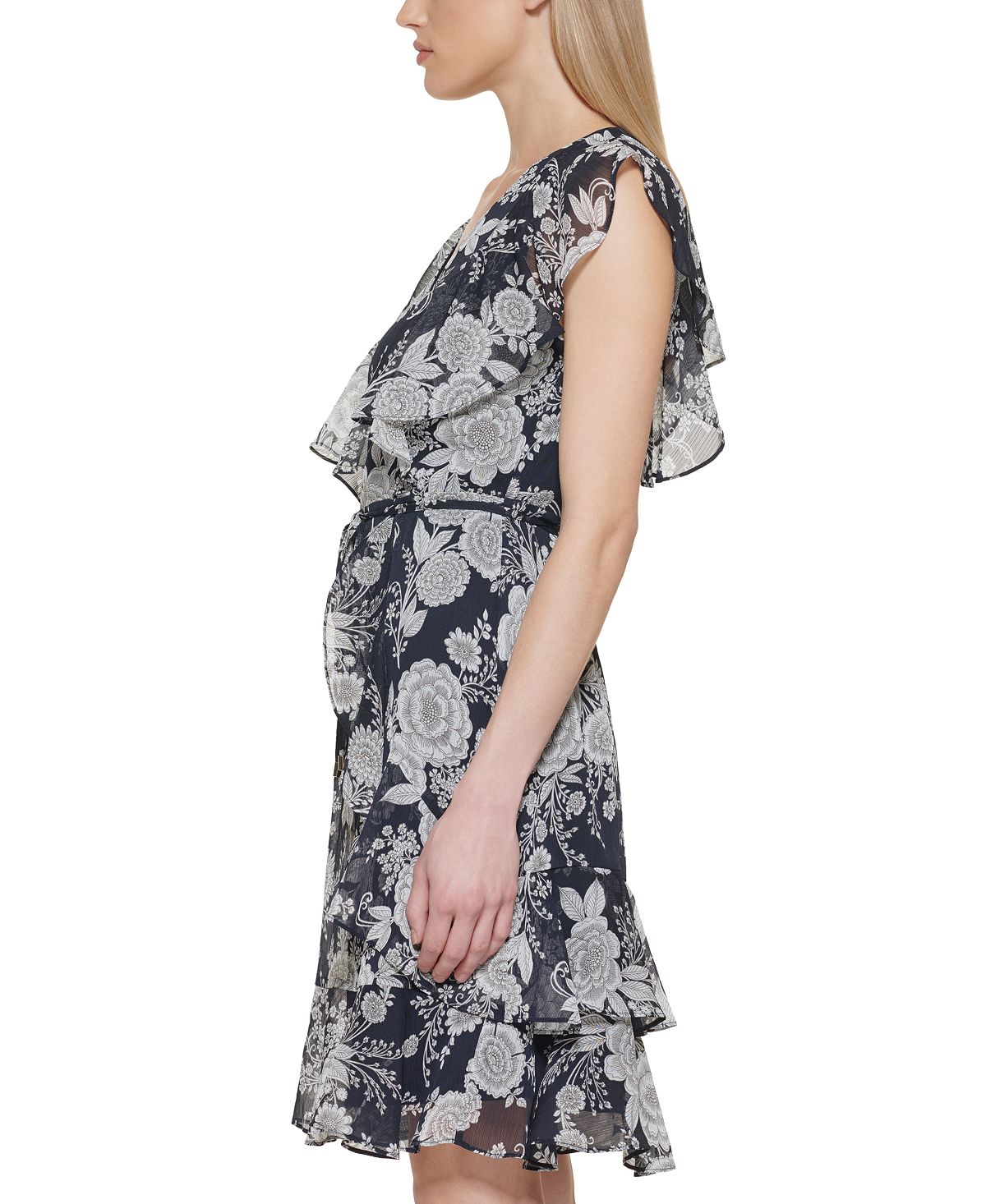 Vestido feminino Tommy Hilfiger com estampa floral, ajuste e flare, azul, tamanho 8