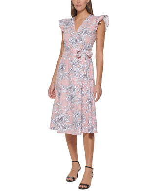 Tommy Hilfiger Women's Flutter Sleeve Midi Dress Pink Size 12