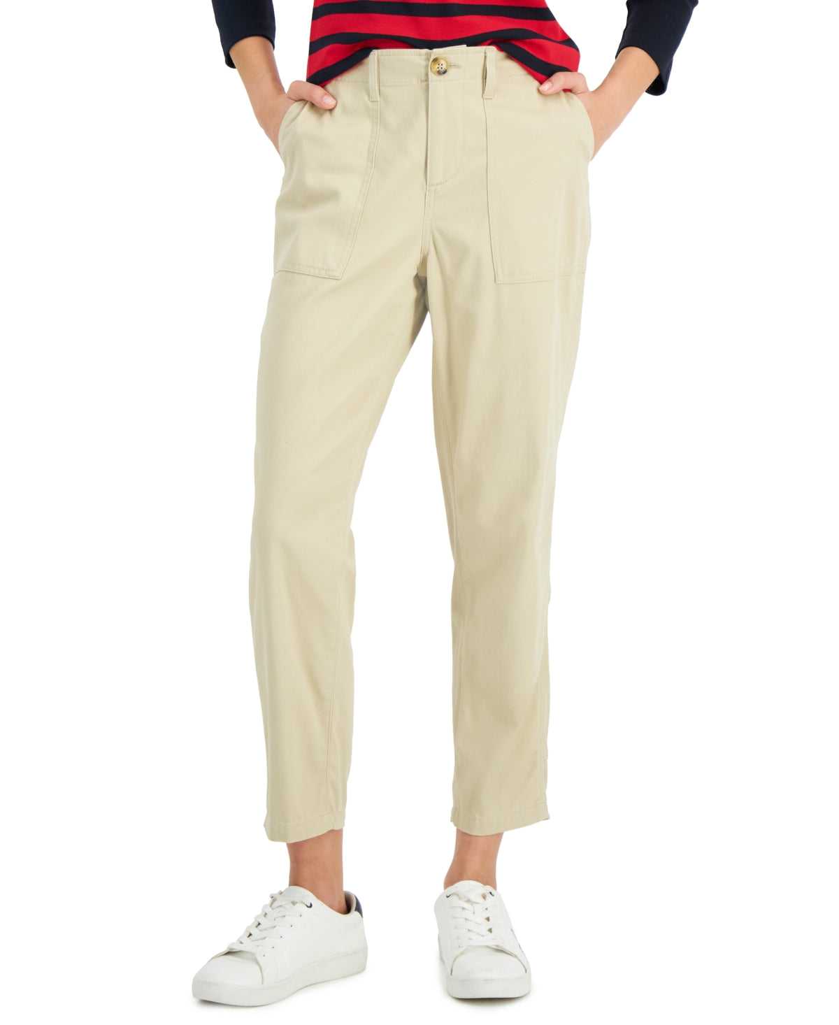 Calça utilitária cropped Tommy Hilfiger feminina, marrom, tamanho grande