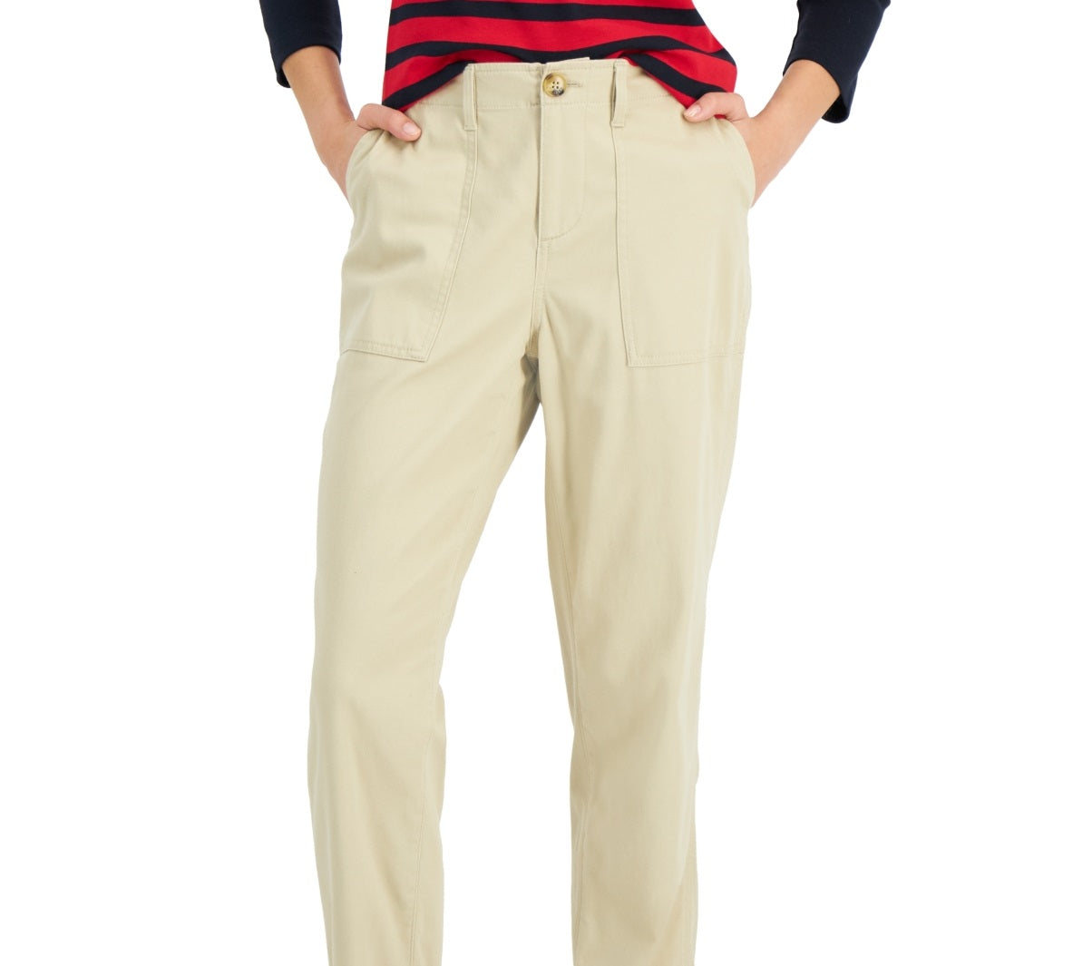 Calça utilitária cropped Tommy Hilfiger feminina, marrom, tamanho grande