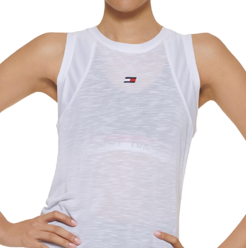 Tommy Hilfiger Sport Mesh Panel Tie Back Top Feminino Branco Tamanho Médio