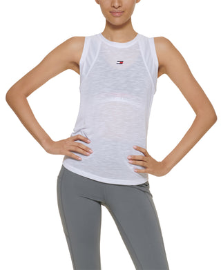Tommy Hilfiger Sport Mesh Panel Tie Back Top Feminino Branco Tamanho Médio