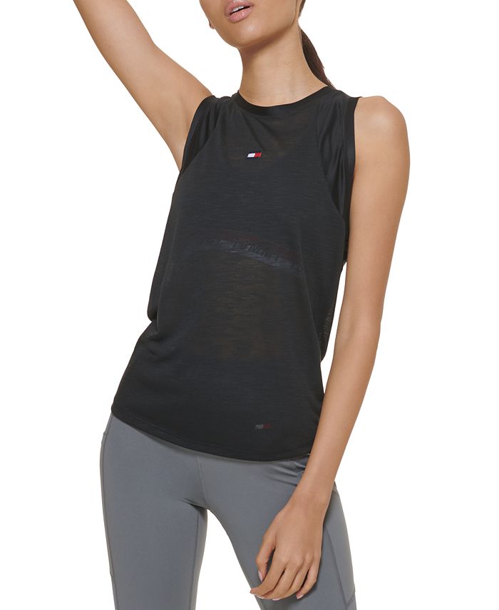 Tommy Hilfiger Sport Mesh Panel Tie Back Top Feminino Preto Tamanho Médio