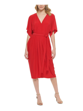 Vestido midi plissado Tommy Hilfiger feminino em jersey fosco, vermelho, tamanho GG