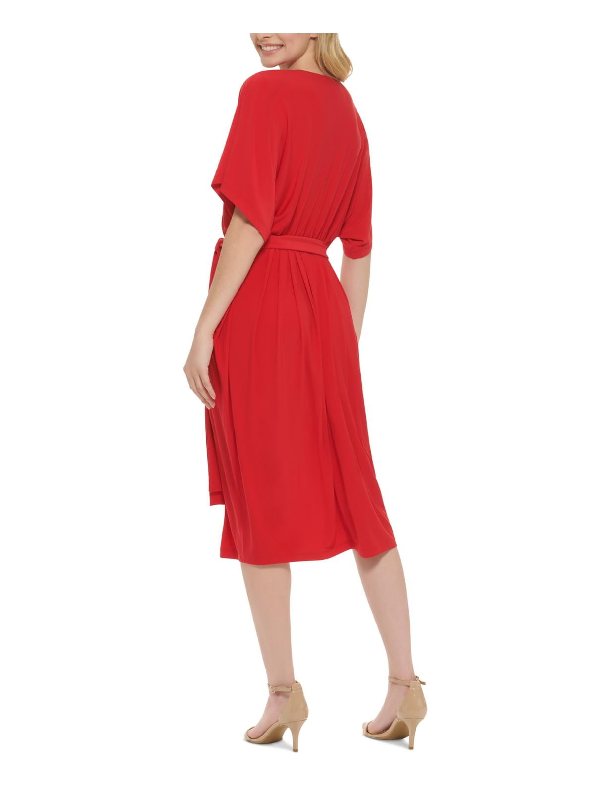 Vestido midi plissado Tommy Hilfiger feminino em jersey fosco, vermelho, tamanho GG