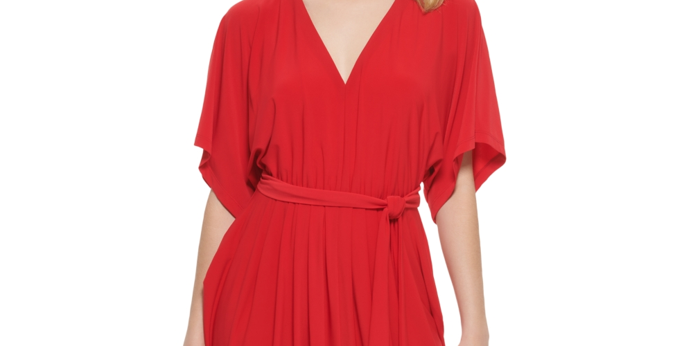 Vestido midi plissado Tommy Hilfiger feminino em jersey fosco, vermelho, tamanho GG