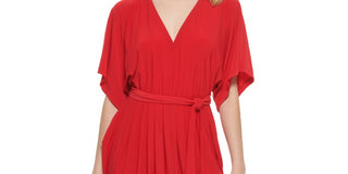 Vestido midi plissado Tommy Hilfiger feminino em jersey fosco, vermelho, tamanho GG