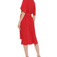 Vestido midi feminino Tommy Hilfiger com decote em V e amarração na cintura, vermelho, tamanho 12