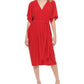 Vestido midi feminino Tommy Hilfiger com decote em V e amarração na cintura, vermelho, tamanho 6