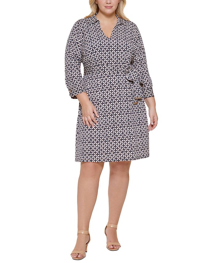 Vestido-camisa feminino Tommy Hilfiger Geo Print Jersey Azul Tamanho 18W