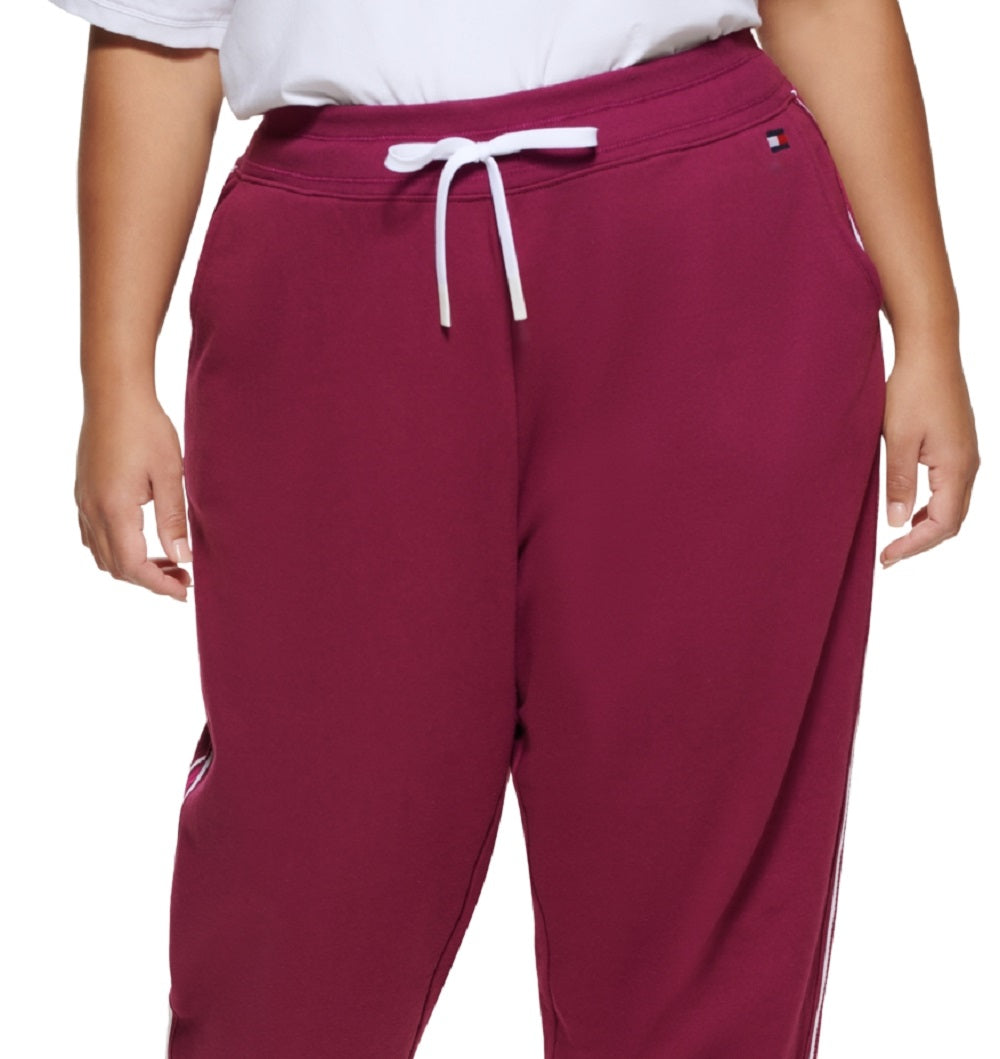 Calça de moletom feminina Tommy Hilfiger com bolso e cintura alta, roxa, tamanho 2X